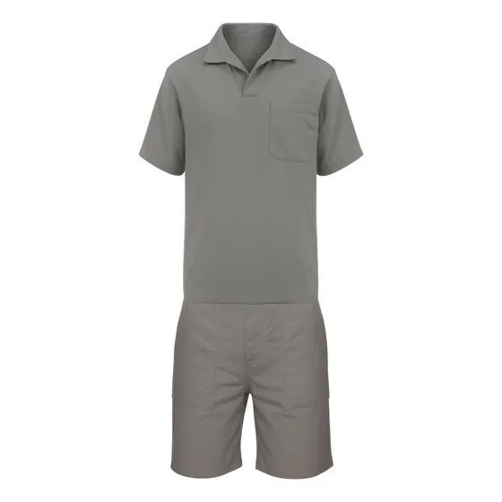 Conjunto Camisa Manga Curta Bermuda Brim Uniforme Trabalho