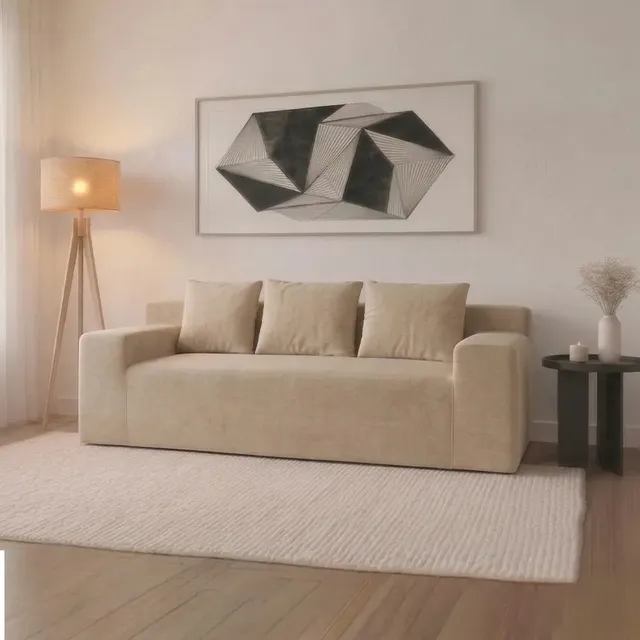 Sillón Sofá Rieti By Gadnic 3 Cuerpos 220cm Alta Densidad Espuma Comprimido Beige Liso