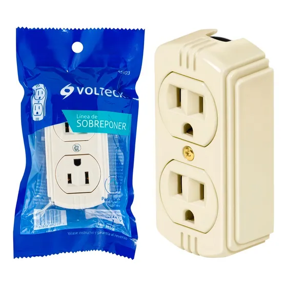 Contacto Doble Sobreponer Aterrizado Economica Voltech 46103 Color Blanco