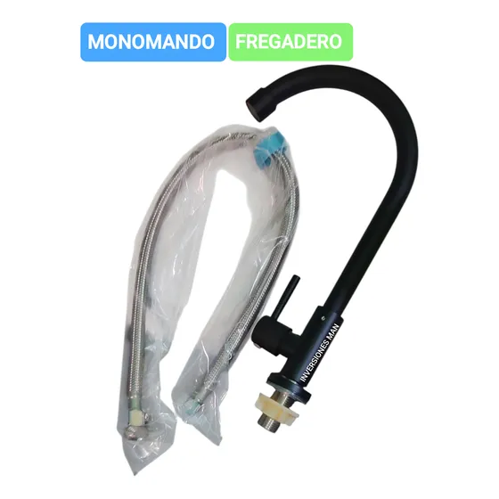 Grifo Monomando Fregadero Negro Mate + Canilla Manguera
