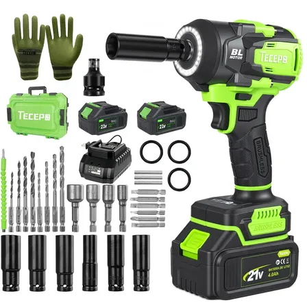 Chave De Impacto 600n.m Sem Escova Tecepo Com 2 Baterias 4ah Verde-limão 60hz 127/220v