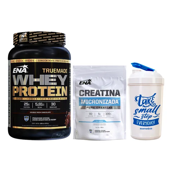 True Made Whey Protein Ena 2 Lb + Creatina 300g +vaso Fuerza
