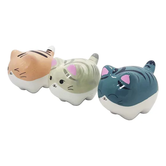 Kit 3 Gatinhos Decorativos Porcelana Gato Sorte Boa Fortuna