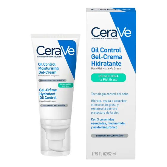 Cerave Oil Control Gel-crema Hidratante | Control de brillo | Formula Ultra-Ligera para piel mixta | 52ml