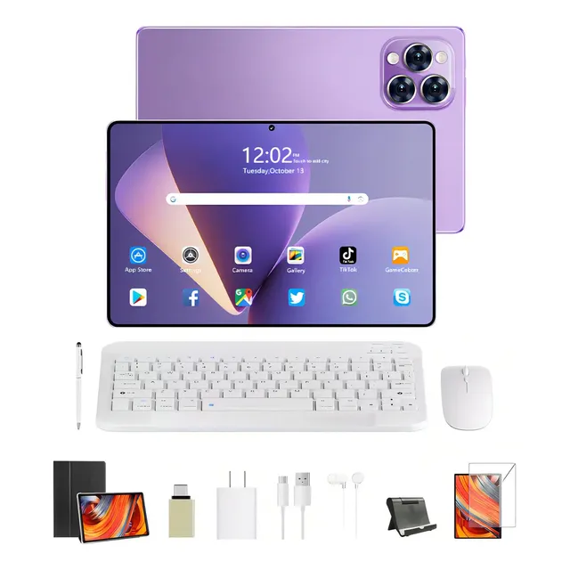 Tablet HANCDON Pro12 11.6 Pulgadas 12gb+512gb Tres Cámaras Traseras Bluetooth 5.0 Con Funda Teclado Y Ratón Lápiz Óptico Auriculares Pantalla Hd Ips Color Lila