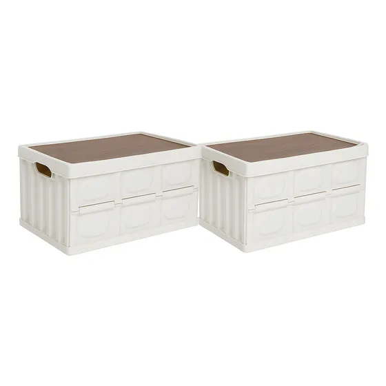 Caja Organizadora Plegable Con Tapa Simil Madera Apilable X2 Blanco