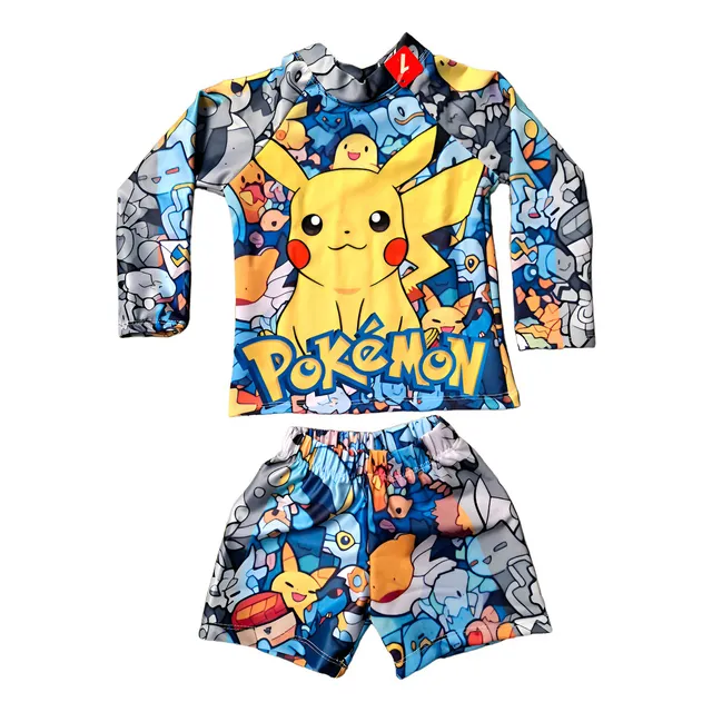 Traje De Baño Manga Larga Dibujo Animado Pokem Niño 6m-12y