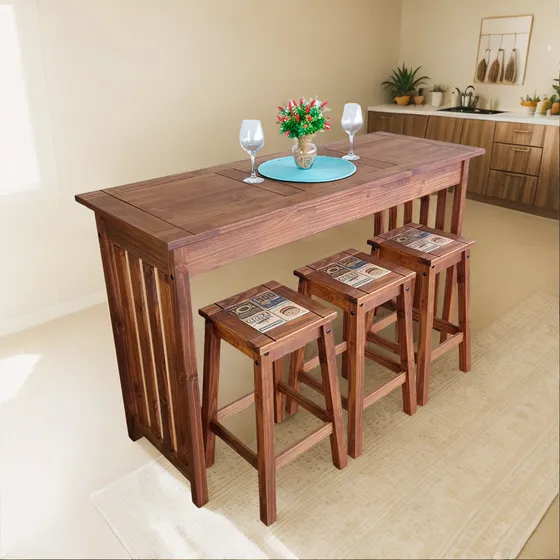 Mesa Bancada Com 3 Banquetas Alta Estilo Gourmet Cozinha