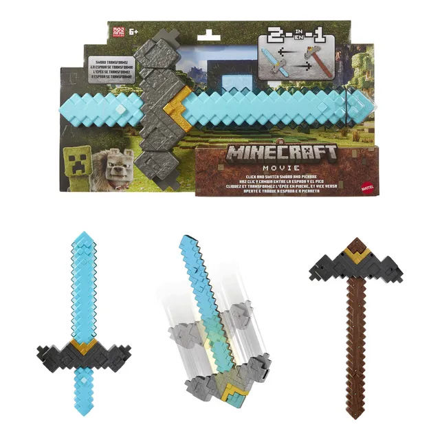 Espada Y Pico Toy Mattel Minecraft 2 En 1 Con Botón