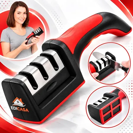 Afiador Amolador De Facas Tesouras Profissional 3 Em 1 Pedra De Afiar Amolar Inox Portátil Preto/vermelho