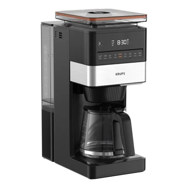 Cafetera de filtro Grind & Brew, KRUPS Con Molino, con sistema antigoteo y capacidad para 10 Tazas, muele los granos al momento para tener un café mas fresco, incluye filtro permanente, KM842850