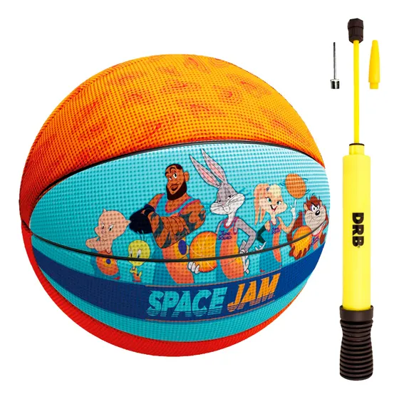 Pelota Basquet N5 Space Jam Mini + Inflador Doble Accion Drb