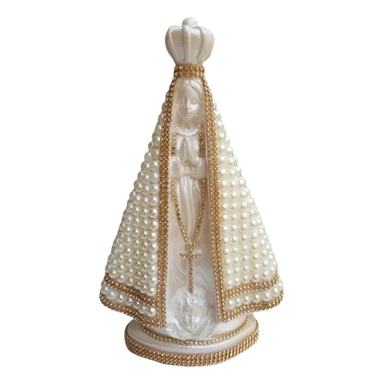 Imagem De Nossa Senhora  Aparecida Pérolas Brancas 24 Cm