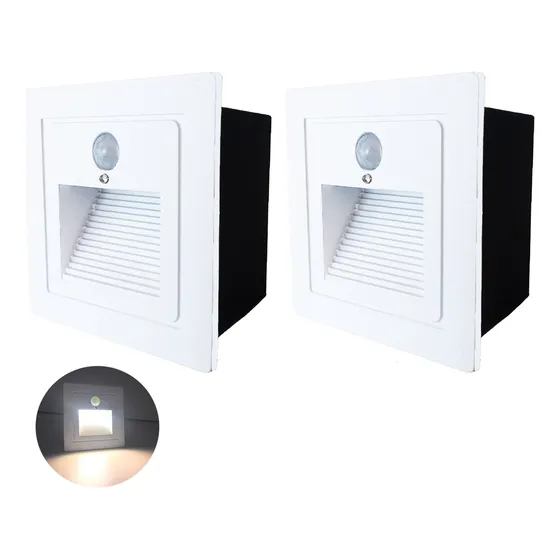 2 Balizador Led Embutir Sensor Presença Parede Escada