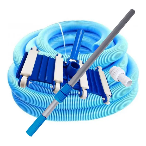 Limpiafondo 34cm Con 8 Ruedas Fijas Barrefondo Para Piletas + Palo Mango Barral Caño Extensible 2,4 Mts Ø 32mm + 10 Mts De Manguera 1 1/2 + Acople