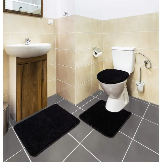 Alfombra Baño Lavabl 3 Pieza Color Negro 18 X 30 