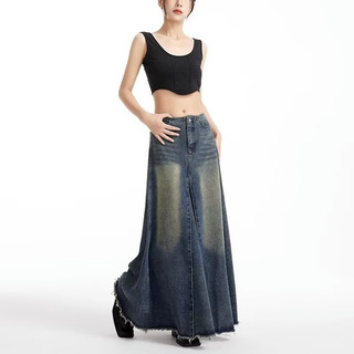 Falda Larga De Mezclilla Vintage Con Cintura Alta Para Mujer Falda Larga De Mezclilla Vintage Con Cintura Alta Para Mujer