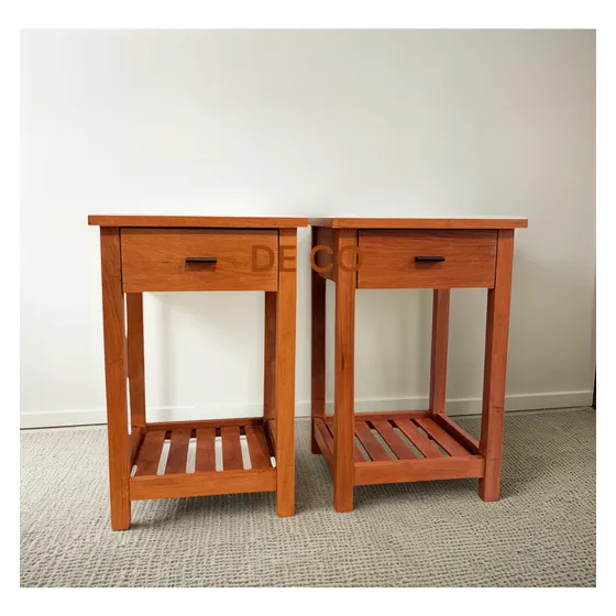 Juego Mesa De Luz Deco, Madera Algarrobo (x2)