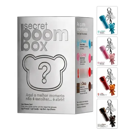 Secret Boom Box Gloss Labial Com Chaveiro De Ursinho Sortido Surpresa Blind Box Lacrada