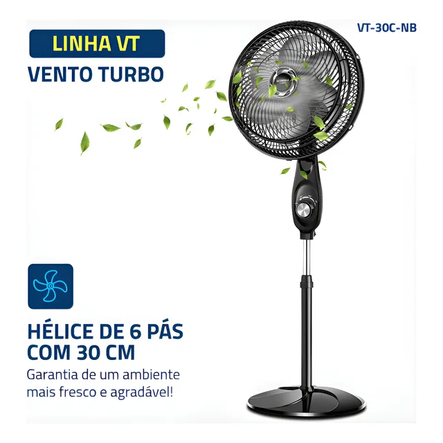 Ventilador De Coluna 30cm Turbo, Mondial, Preto/prata, 60w 6 Pás Vt-30c-nb