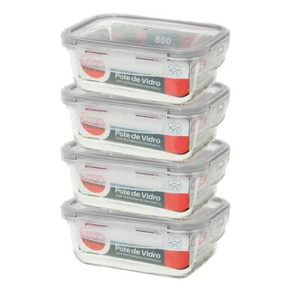 Conjunto C/4 Potes De Vidro Hermético Marmita 600ml C/ Trava Cor Vermelho Conjunto C/4 Potes De Vidro Hermético Marmita 600ml C/ Trava Cor Vermelho