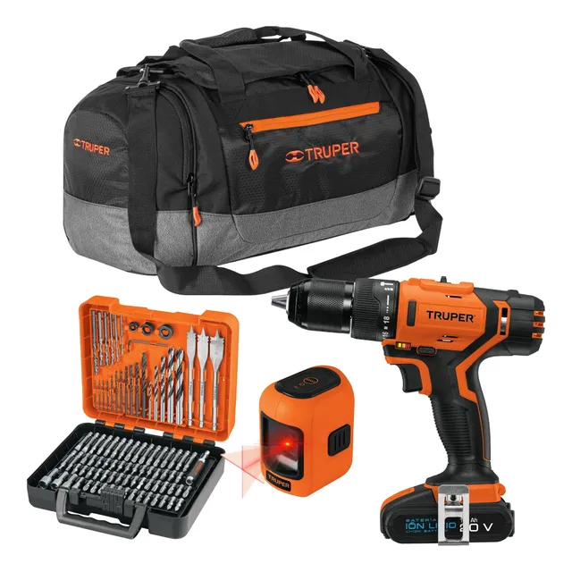 Combo Taladro Percutor20v + Nivel Laser + 100 Brocas+ Maleta