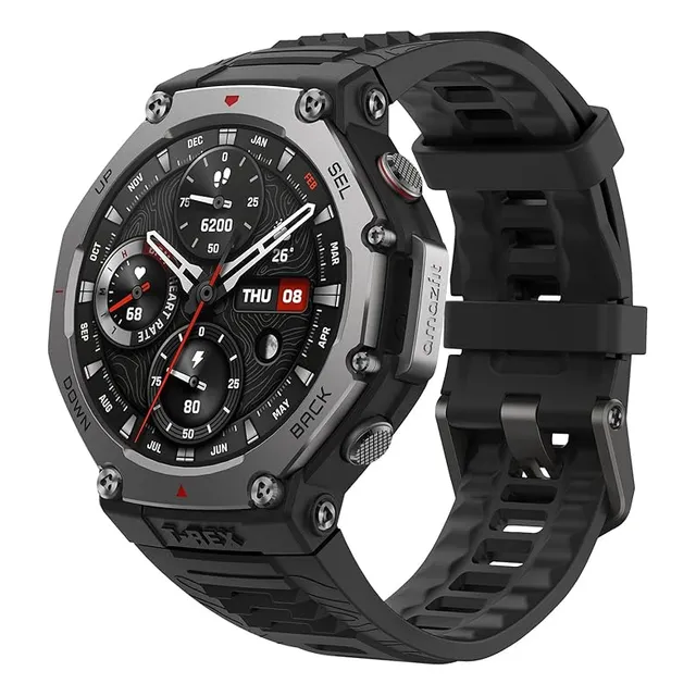 Reloj inteligente Amazfit T-rex 3 1.5 de acero inoxidable, ónix, 48,5 mm, pulsera Gps Onix Box Onix, bisel, bisel, malla de acero inoxidable 316L, diseño de pulsera
