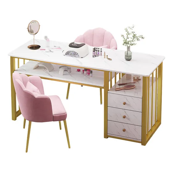 Mesa De Manicura Blanca Moderna Y Sencilla Con Tres Cajones