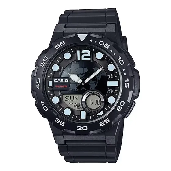 Reloj Casio Original Negro Deportivo Resina Aeq-100w-1av Negro Negro Negro