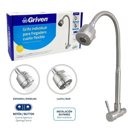 Llave Grifo Lavaplatos De Pared Metal Y Plastico Para Cocina