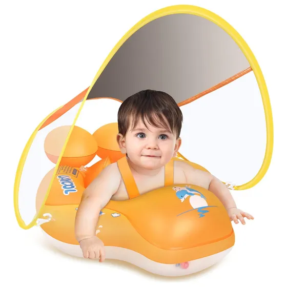 Flotador De Piscina Con Toldo De Protección Naranja