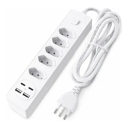 Filtro De Linha 5 Tomada Extensão Elétrica Bivolt Usb Tipo-c Extenção 127/220v