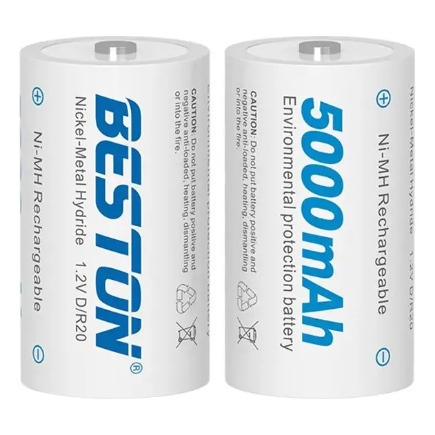 2 Baterías Recargable Tipo D Pilas 1.2v 5000mah Beston Ni-mh