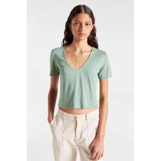 Remera Ajustada Escote En V Simil Cupro Mujer Desiderata