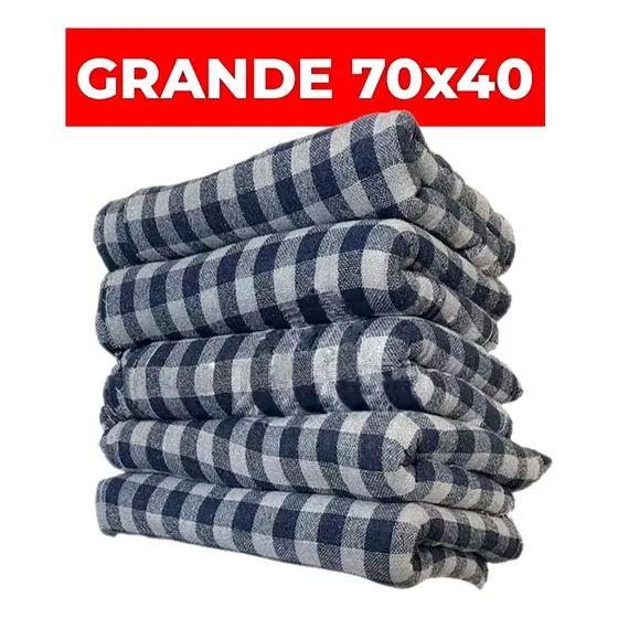 Kit C/ 10 Pano Para Limpeza Grande Xadrez 70x40cm Azul Pacote