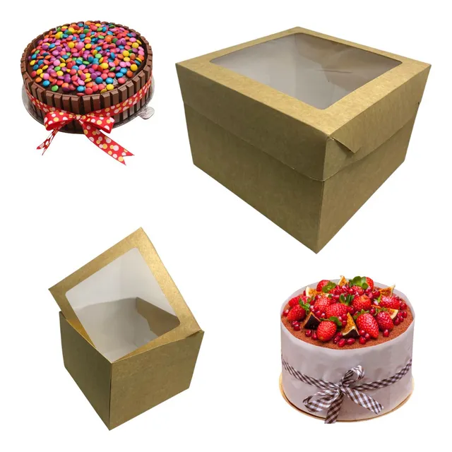 Caja Cartón Con Visor Para Torta 26x26x18cm - Pack 5 Uni