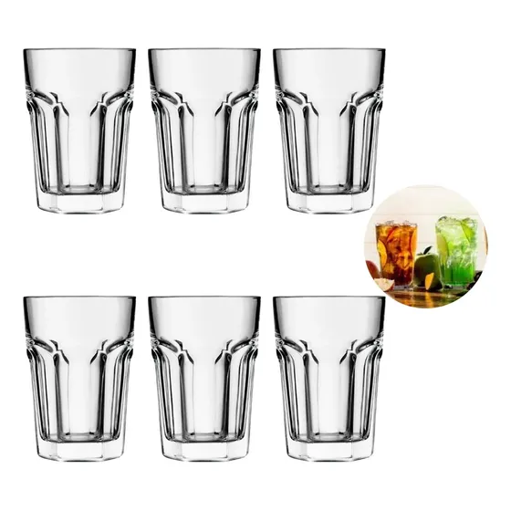 Jogo De 6 Copos Vidro Grosso Água Suco Drink Soda