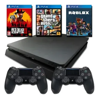 Sony Playstation 4 Slim 1 Tb  - 2 Controles E 3 Jogos Preto