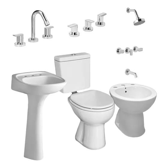 Juego Baño Pringles Ferrum Combo Porcelana + Set Griferias