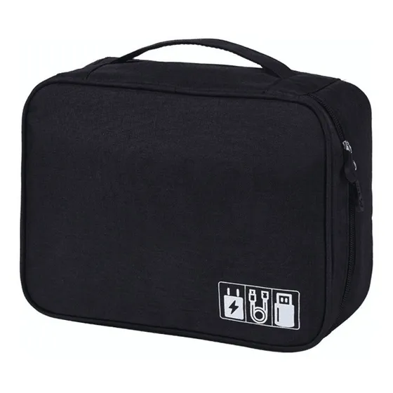 Organizador Cables Usb Cel Viajes Maleta Bolsa Cosmetiquera Color Negro