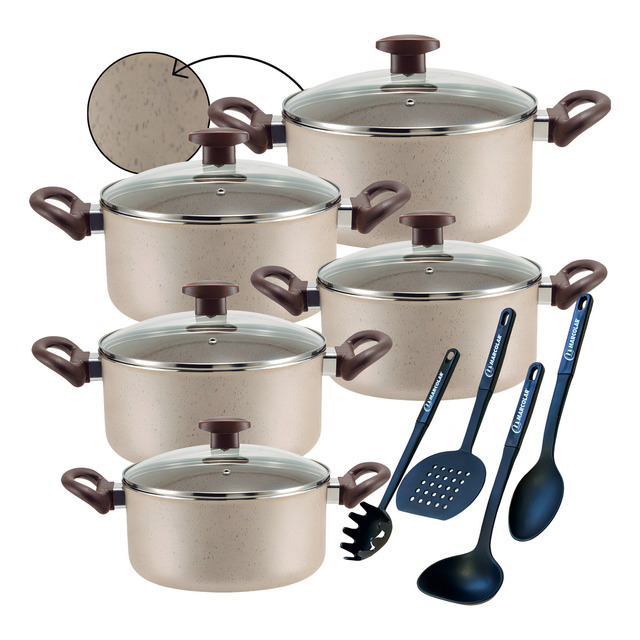 Kit Jogo De Panelas Caçarolas 9 Peças Teflon 6 Camadas Crema