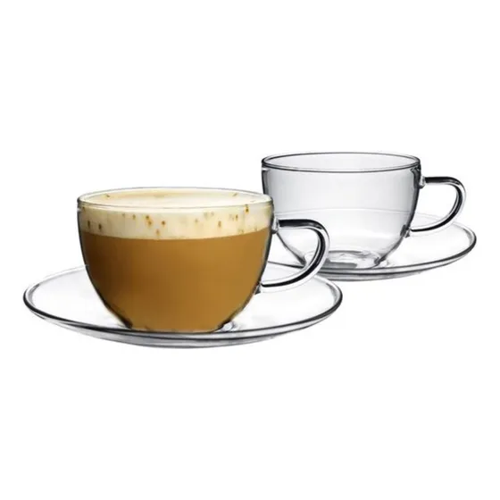 Taza De Vidrio Para Té Café Capuchino + Platillo 420ml (x2) Color Transparente Liso