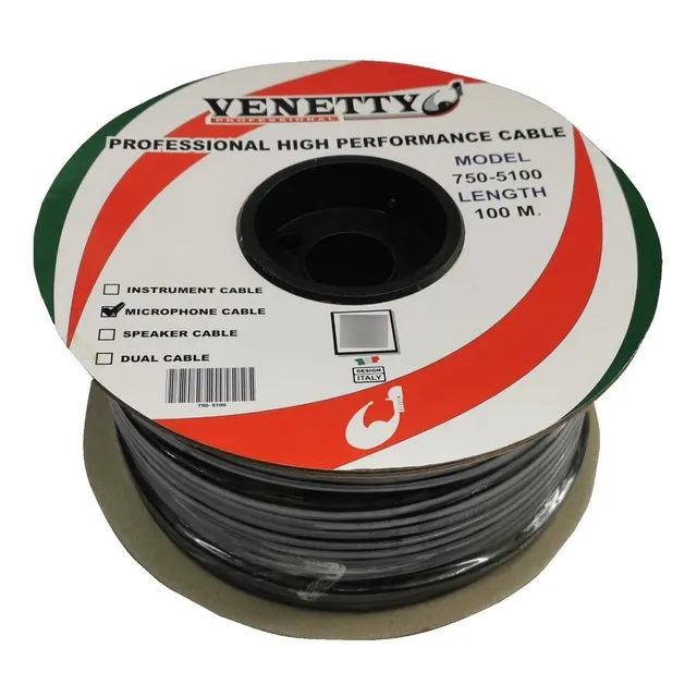 Cable Venetty 2x24 Para Microfono De 100 Metros Cobre 100%