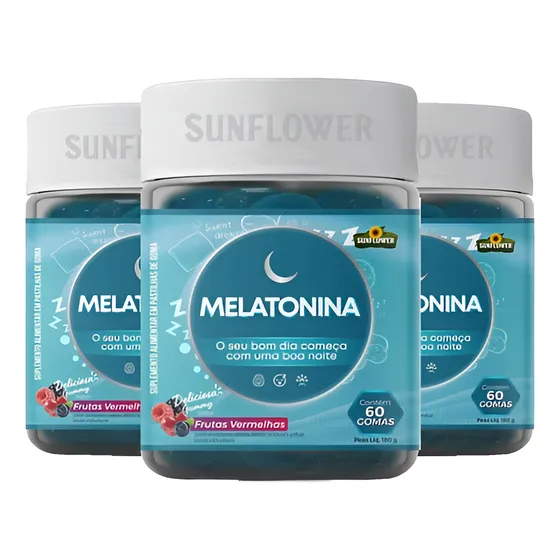 Melatonina Gummy 180 Gomas Kit 3 Unidades Frutas Vermelhas  