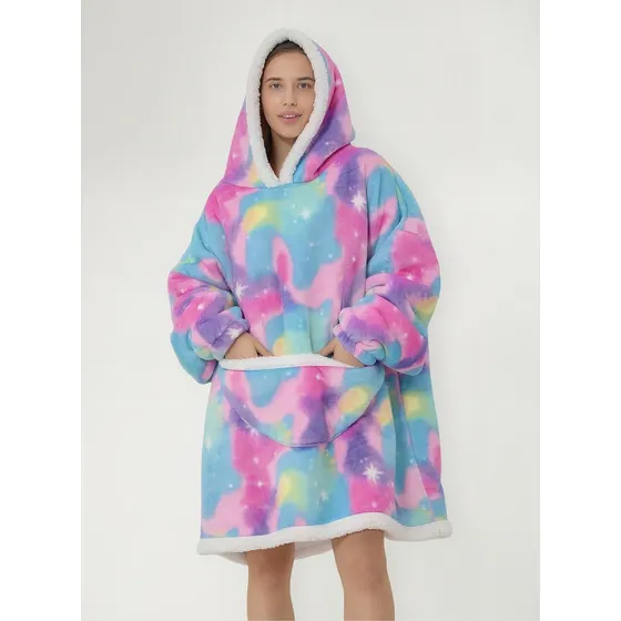 Buzo Manta Canguro Gigante Polar Corderito Capucha Arcoiris