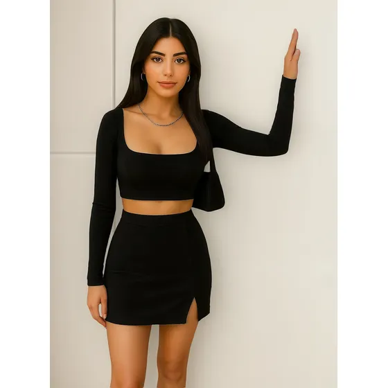 Conjunto Com Fenda E Manga Longa, Com Forro  ( Melanie )