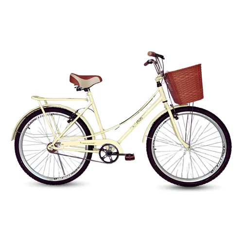 Bicicleta Aro 26 Ntz Urbana Retro Vintage Com Cesta Pet Cor Bege