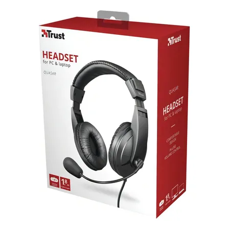 Audífonos Para Teletrabajo Trust Quasar Jack 3,5 Color Negro