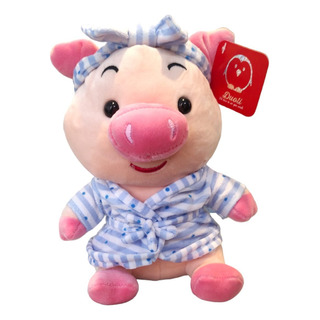 Peluche Puerquito Cerdito Con Bata De Baño Y Diadema Azul Peluche Puerquito Cerdito Con Bata De Baño Y Diadema Azul