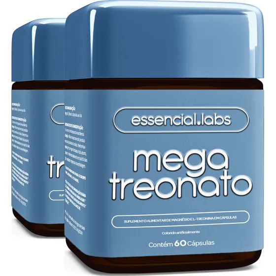 02 POTES do MEGA TREONATO - MAGNÉSIO com Fórmula desenvolvida para a Memória e Cognição - 120 Cápsulas